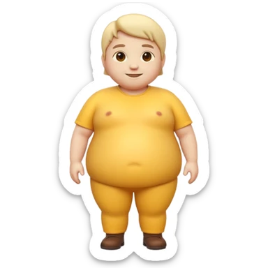A 3D emoji in iOS emoji aesthetic style of a chubby full-body person standing upright, with round belly, soft features, and a cheerful smile. Glossy texture, bright lighting, minimal white background, friendly and expressive design. sticker