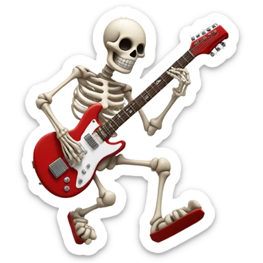 skeleton with a red and white eletric guitar sticker