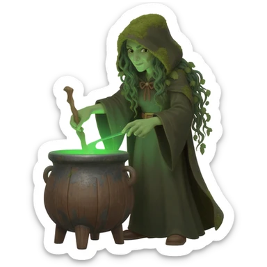 green witch cooking potion sticker