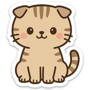 flat toon kawaii scottish fold kitten sitting sticker