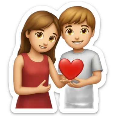a boy giving a red hearth to a girl sticker