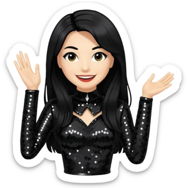 Janet Planet, Female Electropop Singer from Confidence Man with long black hair, black sequin outfit sticker