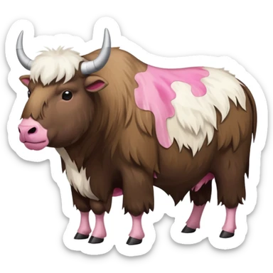 A shaven yak. Viewed from the side, it should have large pink patches where its fur has been completely shaven. sticker
