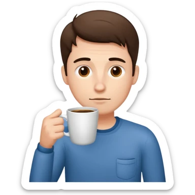 A man who didn't get enough sleep is holding coffee in his hands sticker