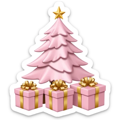 Light pink Christmas gifts under a white Christmas tree sticker
