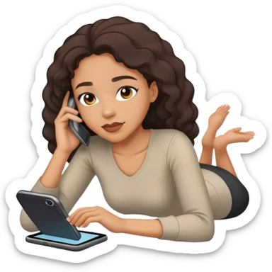 lightskin black lady laying down scrolling on phone sticker