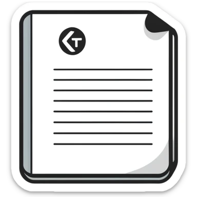white document with rounded corners, gray plus sign in top left, three gray lines below as text, minimalist flat design sticker