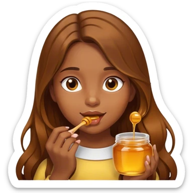 Girl, brown long hair, eating honey  sticker