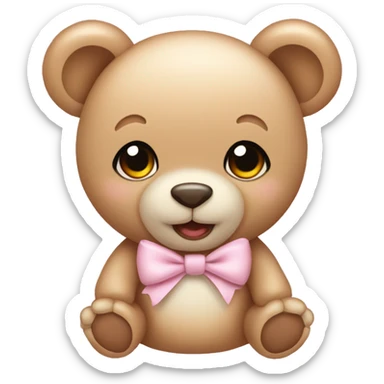 Baby teddy bear with a light pink bow on the ear sticker