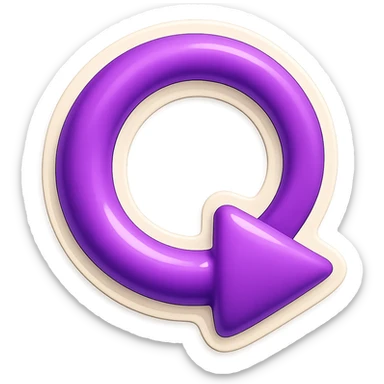 Create a retro sticker style arrow that curves 270 degrees from tail to point, matching the reference style and color. sticker