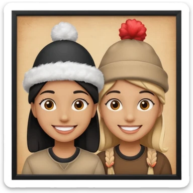 a framed photo of 2 friends in a theme park sticker