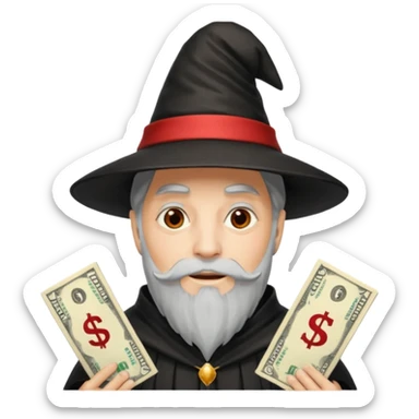 gorro negro, con tira roja, de mago lleno de dolares sticker
