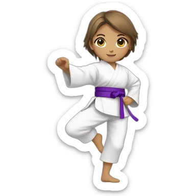 Girl with white martial arts tunic and purple martial arts belt sticker