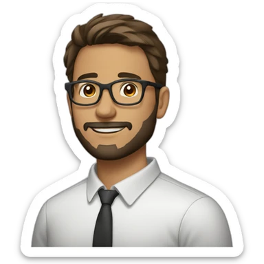 male, short beard, glasses, straight brown hair comed back and larger nose, 26 years old sticker