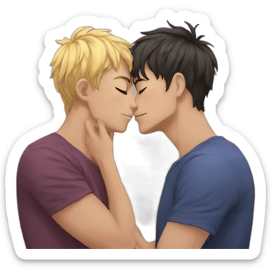 gay anime dudes kissing sticker