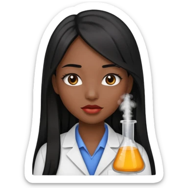 Science Chemistry girl with long black straight hair, brown eyes and two toned lips with a dark skin tone sticker