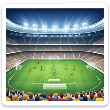 An icon showing a soccer stadium filled with players in action, inspired by EA Sports FC 25. The design features players on the field, with the stadium lights shining brightly and a lively crowd in the stands. Transparent background highlights the energy and excitement of the match. sticker