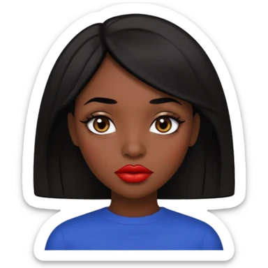 Dark skin woman with black hair, big lips m, dark brown eye, octagon face shape and chinky eyes no red lipstick  sticker
