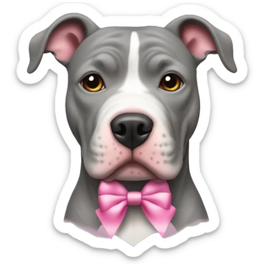 Gray Pitbull with a white stripe on his head and a pink bow  sticker