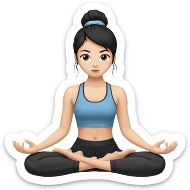 white girl with black long hair in a messy bun doing difficult yoga sticker