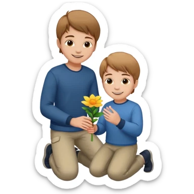 the boy on his knee and giving a folower to someone  sticker