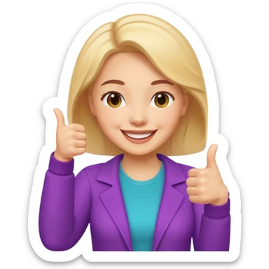 joyful female character giving thumbs up, symbolizing good mental health and happiness, vibrant colors, friendly face, iOS 18 memoji style sticker