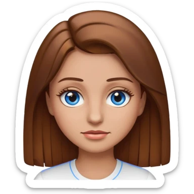 make a woman emoji with pin straight long brown hair and blue eyes with pretty eyelashes wearing a white top latina baddie sticker