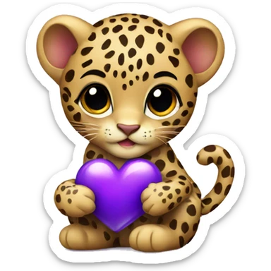 Baby leopard holding a purple heart  sticker