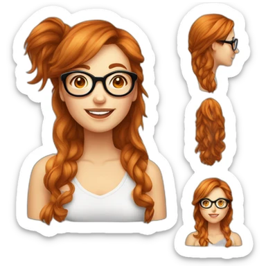 Femme cheveux longs rousse avec grosses lunettes rondes saute de joie sticker