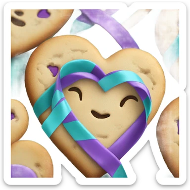 Cookie heart with purple teal awareness ribbon sticker