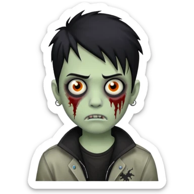 boy zombie with black hair emo and piercing on eyebrow  sticker