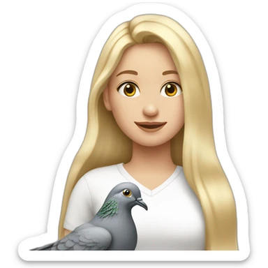 Blonde girl with long hair with pigeon on the shoulder  sticker