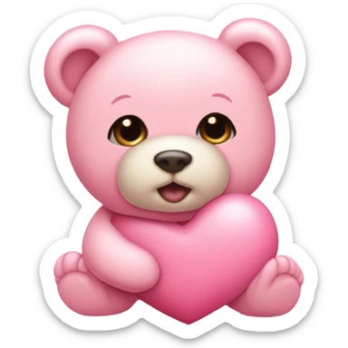 baby pink heart with teddy bear sticker