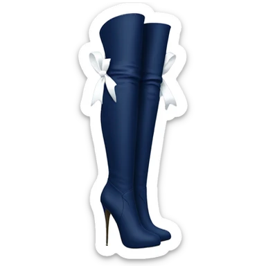 Navy blue thigh high boots with white bow sticker