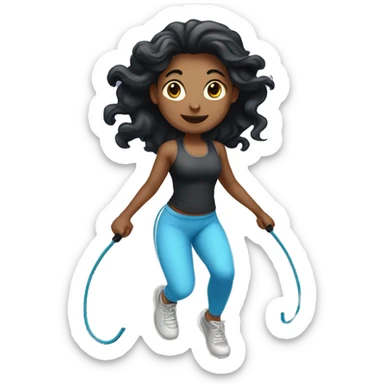 Pale girl with long black hair jumping rope fitness sticker