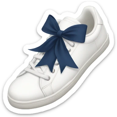 White sneakers with navy blue bow sticker