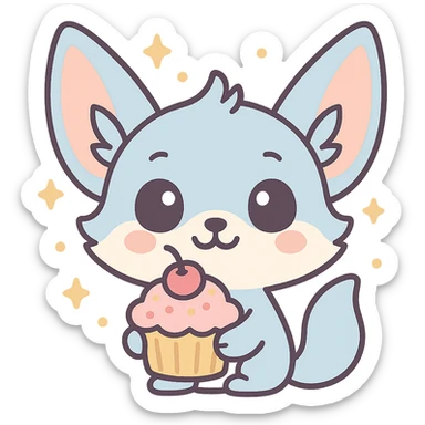 Transformer cette illustration de fennec magique kawaii en emoji expressif, style kawaii, fond transparent, garder les couleurs pastel et les accents féeriques. sticker