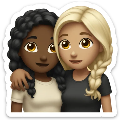 2 girls hugging each other one who is black with black hair and one who is white with light brown hair sticker