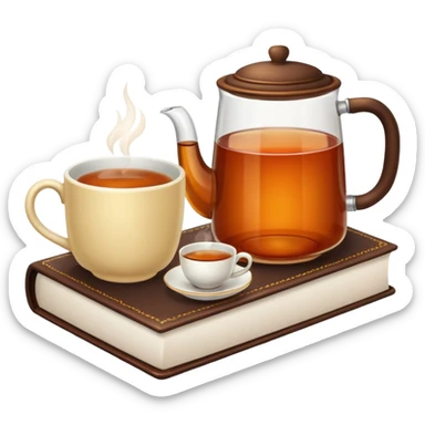 A cup of tea next to a book sticker