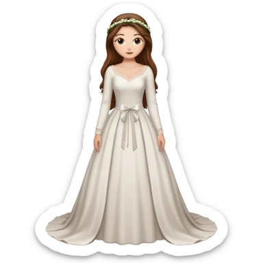 Chica blanca ,ojos marrones, vesti novia sexy manga largo,  cuerpo entero ,pelo muy largo castaño y recogido sticker
