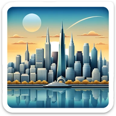 create an image of san francisco skyline in the tech future - no car, use art deco, no frame sticker