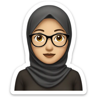 asian woman wearing brown hijab, black shirt, and rounded glasses sticker