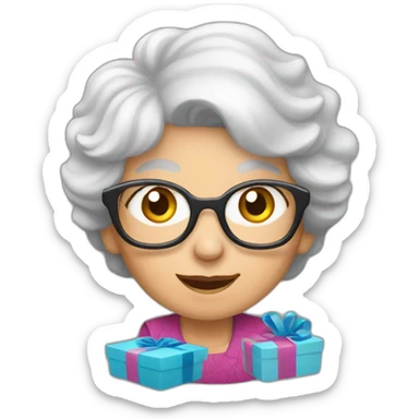 Granny with a gifts sticker