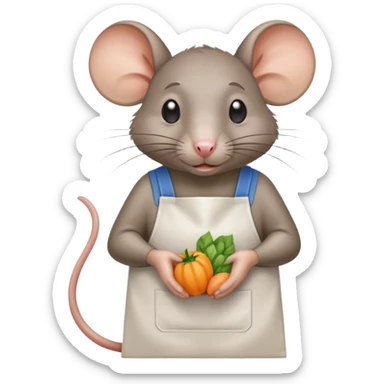 sad rat working as grocery store bagger with apron sticker