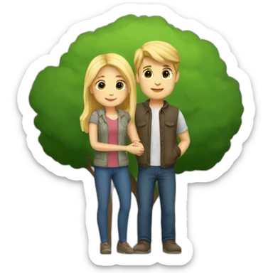Park lovers girl with blonde hair and brunette guy hugging sticker