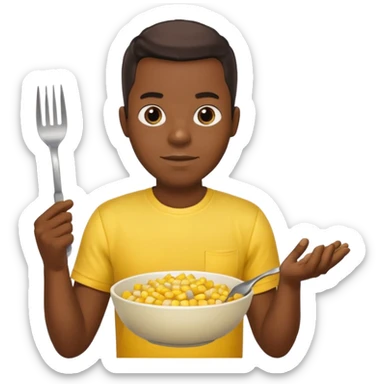 BLACK MAN WITH YELLOW SHIRT, HOLDING AN FORK AND A COOK CORN BOWL sticker