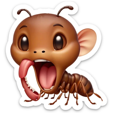 Cinematic Adorable Yawning Ant Portrait Emoji, Head tilted slightly with a dramatic, wide-open yawn, showcasing a tiny, segmented body with softly drooping features and sleepy, half-closed eyes, Simplified yet irresistibly cute features, highly detailed, glowing with a soft, cozy natural glow, high shine, relaxed yet expressive, stylized with a dash of whimsical charm, soft glowing outline, capturing the essence of a drowsy ant that appears ready to stretch out for a nap! sticker