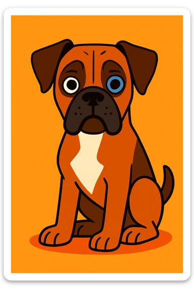 cartoon style brown boxer dog with one blue eye sticker