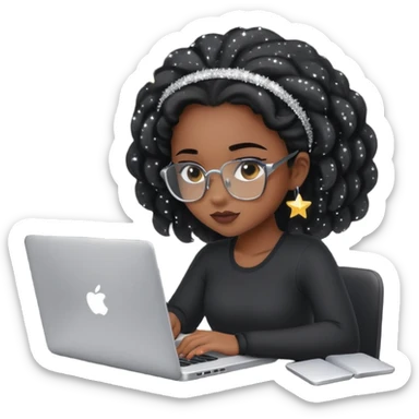 black pretty girl working hard with sparkles on laptop "Working hard ✨" spelled out in photo sticker