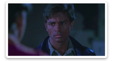 A cinematic screengrab from 1990 Indian Bollywood film called 'Batman', Sony Alpha a7 III camera, colorful  sticker